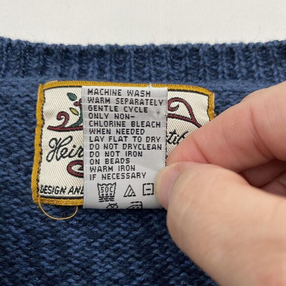 Heirloom Collectibles Vintage Patchwork Cardigan Sweater Large Blue Hearts - Picture 5 of 8